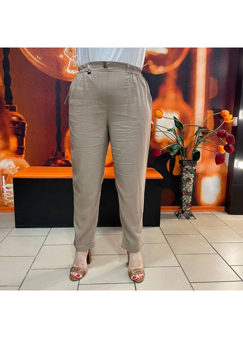 Женские бежевые брюки лен батал No Brand (354331915)