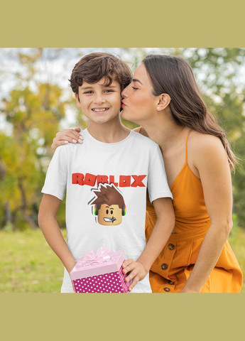 Белая демисезонная футболка белая с оригинальным принтом онлан игры roblox " лицо персонажа роблокса roblox " Кавун футболка