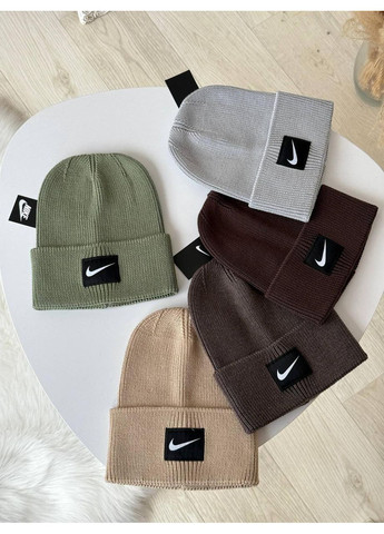 Мужская шапка с высокой лопаткой, Красивая женская шапка, шапка унисекс Светло-серый Nike (362917665)