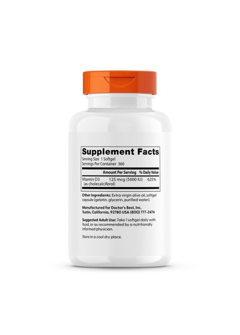 Вітамін Д3 5000 Doctors Best Vitamin D3 360 капс Doctor's Best (357339647)