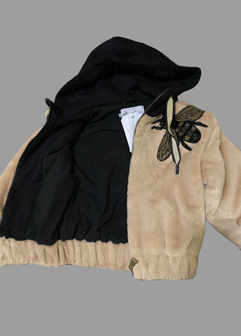 Светло-коричневая демисезонная детская меховая куртка пилот для девочки Mone