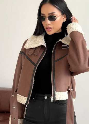 Дубленка мини, экокожа коричневая XS AL (292305108)