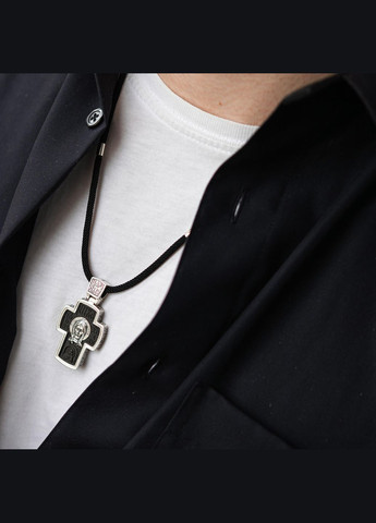 Мужской православный крест Спас Нерукотворный. Архангел Михаил из эбенового дерева и серебра 1052 Oniks (264644625)