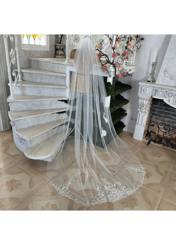 Длинная свадебная фата с вышивкой внизу 3 м, Айвори. No Brand (369162912)