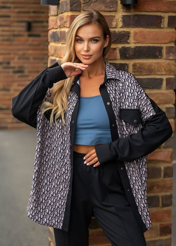 Черно-белая повседневный рубашка с надписями Tik-Tak с длинным рукавом