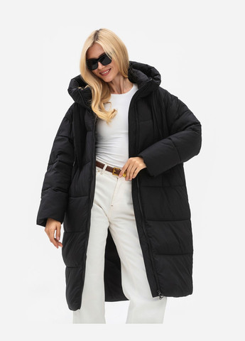 Черная зимняя куртка-пальто с капюшоном модель Towmy 3262
