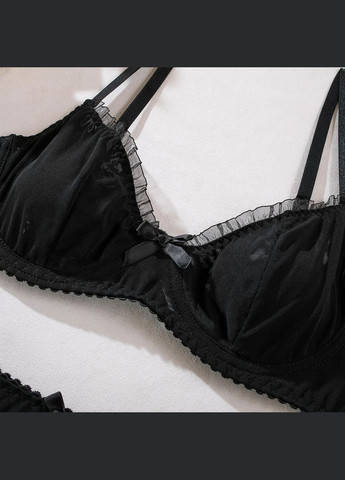 Чорний демісезонний комплект жіночої білизни в сіточку бюстгальтер і трусики танга No Brand Комплект білизни