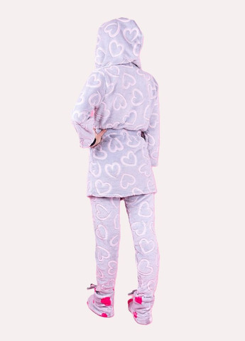 Сіра всесезон жіночий домашній комплект з капюшоном сердечки (халат+штани) Україна домашний костюм