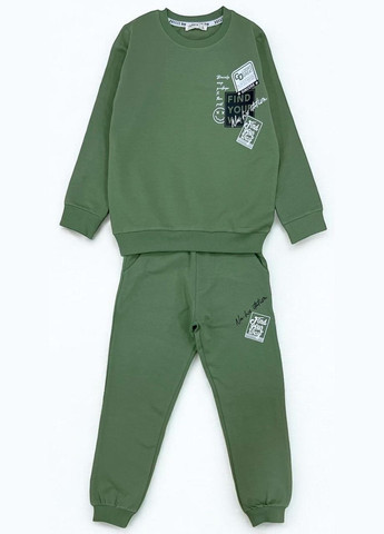 Зеленый демисезонный свитшот + брюки 20527 оливковый Breeze