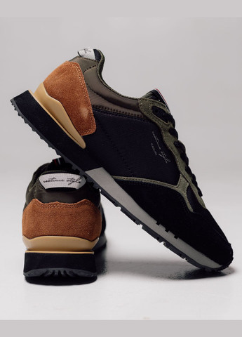 Черные всесезонные кроссовки мужские черные хаки текстиль замша Restime