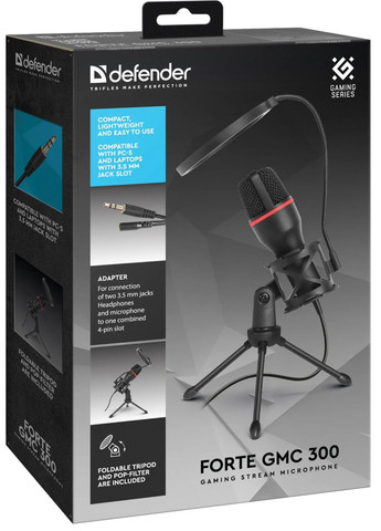 Мікрофон для ПК, настільний на підставці, для комп'ютера/ноутбука, з поп-фільтром Defender Forte (366249354)