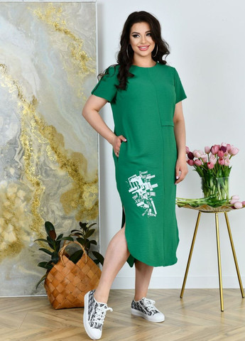 Зеленое повседневный платье свободного кроя с принтом No Brand с абстрактным узором