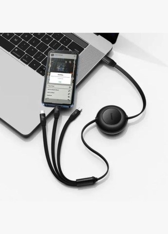 Кабель Bright Mirror 2 Series Retractable 3-in-1 Fast Charging Data Cable Type-C to M+L+C 100W 1.1m Black Baseus Bright Mirror One-for-three Retractable Data Cable (340278398)