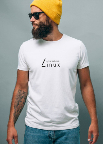 Біла футболка біла чоловіча "linux. <__it all starts here" Ctrl+