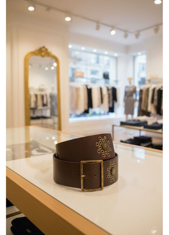 Женский кожаный широкий пояс в орнамент S-36-1 Коричневый Manufac (363261809)