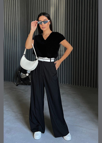 Чорна літня класична стильна блуза з креп-шифону INNOE Блуза