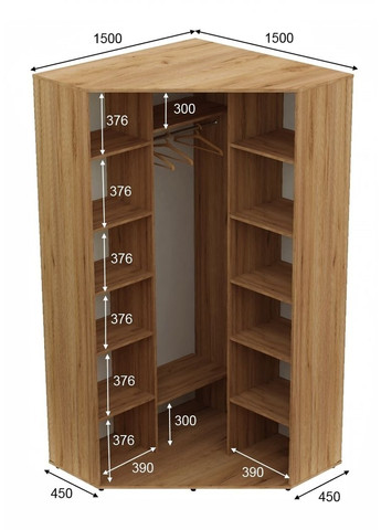 Шкаф-купе двухдверный угловой 150*150*250 см Дуб крафт золотой ДСП + Зеркало Угол-5 Алекса (360439733)