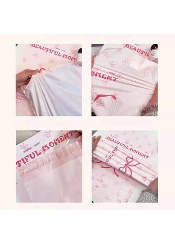 Кур'єрські пакети рожеві з бантом 28×43 см, поліетиленові пакети для відправлень, самоклеючі No Brand (366890490)