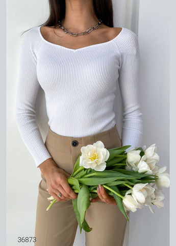 Белый демисезонный джемпер в рубчик с фигурным вырезом джемпер Liton