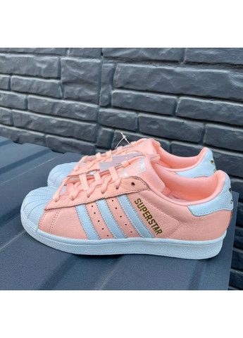 Женские кроссовки Superstar B42001 Pink/Blue сочетание кожи, нейлона, сатина оригинал adidas Supersta светло-розовые демисезоны (364989012)