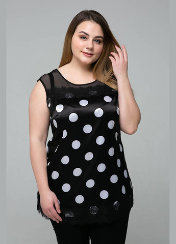 Чорна атласна блуза тоні чорна у великий горох Tatiana