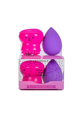 Набір 2 в 1 Puffy спонж для макіяжу та щітка для очищення обличчя Kika (338426851)