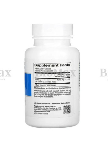 Витамин С 1000 мг, 60 капсул Lake Avenue Nutrition (299899357)