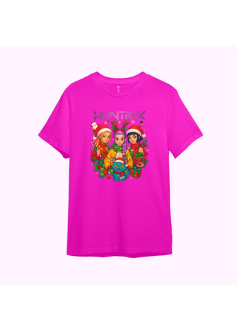 Рожева демісезонна дитяча новорічна аніме-футболка з принтом "святковий загін". huntrix / k-pop (10597575574) ТiШОТКА