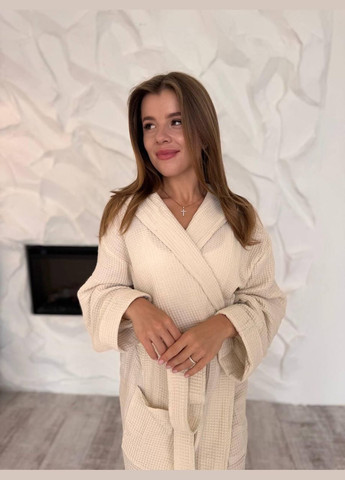 Банный женский халат M-L Молочный (П4К-al-hal-vafel-f-005) No Brand (356515874)