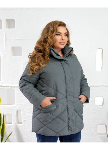 Графитовая зимняя куртка зимая плащевка эмми, синтепон 250, с карманами и капюшоном Україна