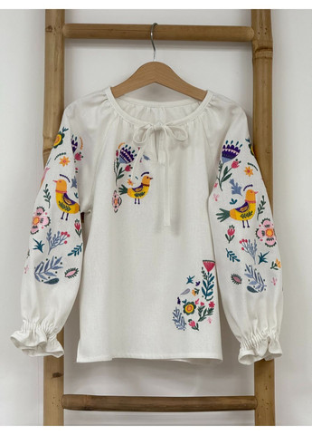 Белая вышиванка для девочки с птичками Kashtanchik лен (366213547)