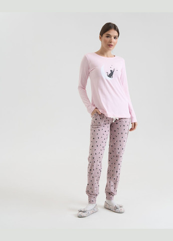 Светло-розовая женский комплект со штанами кот и звезды Nicoletta