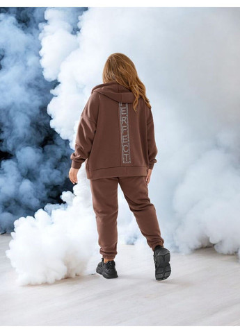 Тёплый женский костюм батал Perfect из флиса мокко тёмно-бежевый с кофточкой на молнии Bonita Спортивний костюм (366685955)