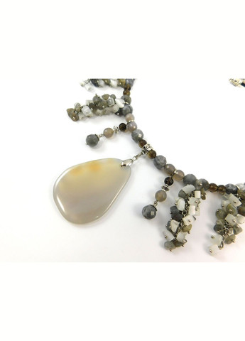 Эксклюзивные бусы "Ранний туман" Агат грань, Лабрадор грань, Топаз грань Fursa fashion (322313846)