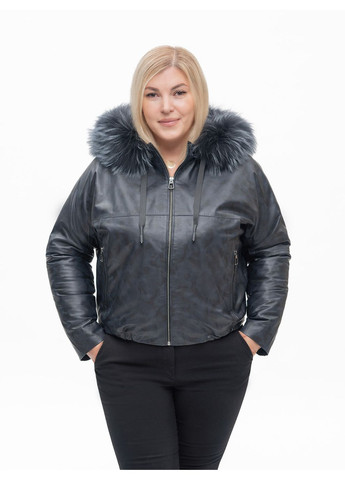 Темно-синя демісезонна жіноча шкіряна куртка весна Fabio Monti