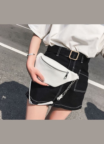 Женская бананка мессенджер на грудь из экокожи с молнией белая (sku_197) No Brand (330576082)