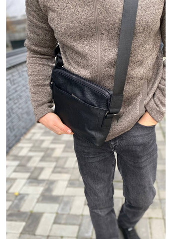 Чоловіча сумка-месенджер з натуральної шкіри Slide (чорна) No Brand (368540885)