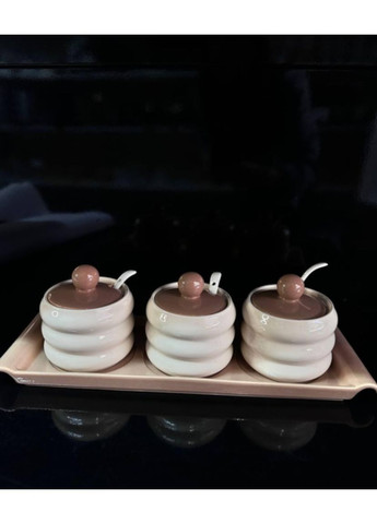 Набір банок для сипучих продуктів кераміка з кришками і ложками на підставці 350 мл 4 предмети TS Kitchen (356504808)