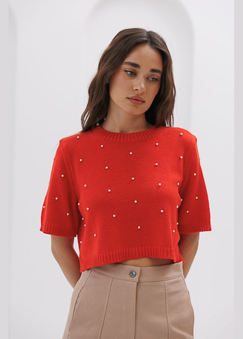 Жіноча в'язана коралова футболка з намистинками Arjen - (296470953)