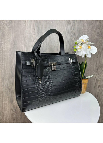 Велика жіноча сумка екошкіра чорна з декоративним замком ProDobro (363260088)