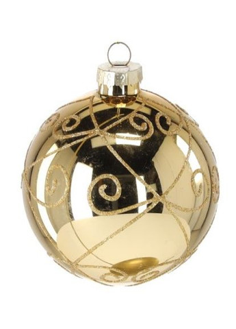 Елочный стеклянный шарик золотистый зеркальный 8 см, блестящий орнамент Chomik (367114098)