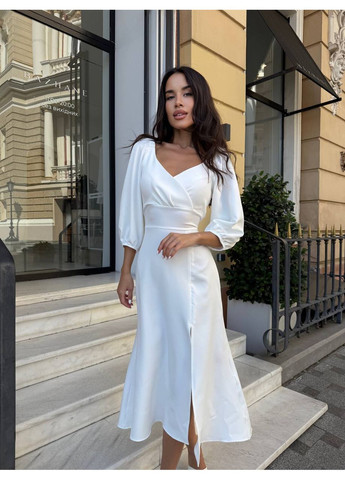 Молочна вечірня сукня мiдi молочного кольору 34142 а-силует Fashion однотонна