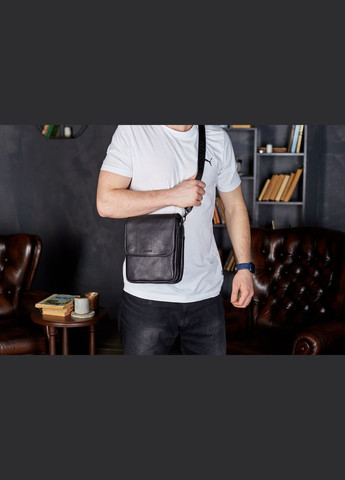 Чоловіча сумка з клапаном із натуральної чорної шкіри з трьома великими відділеннями Tiding Bag (298567566)