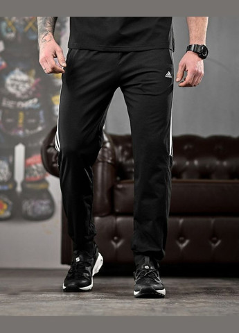 Стильный мужской летний костюм Adidas штаны+футболка черный Freedom (328256315)