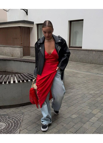 Чорна демісезонна жіноча косуха з еко-шкіри l чорний No Brand