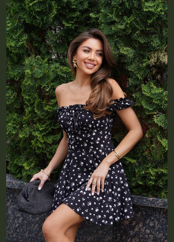 Чорна повсякденний сукня DK/DL Мода без кордонів з квітковим принтом