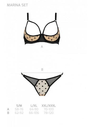 Комбинированный демисезонный эротический комплект marina set with open bra, s/m, beige, открытые чашки Passion