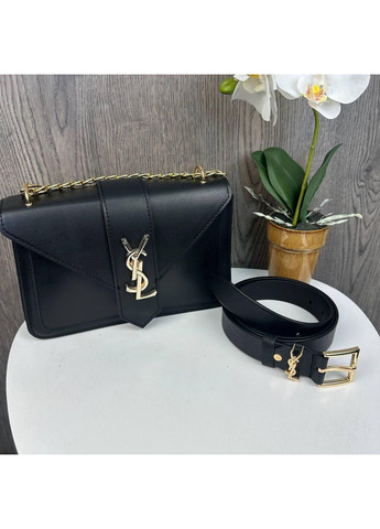 Жіноча міні сумочка клатч екошкіра чорна з ременем із натуральної шкіри ProDobro (363258797)