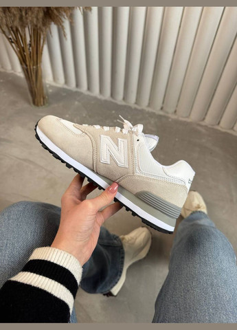 Кроссовки женские New balance 574 grey white No Brand бежевые демисезоны (330104739)