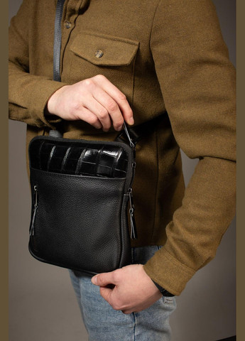 Сумка-мессенджер из натуральной кожи, через плечо мужская Karter (черная) EX-013 SKILL сумка (347628844)